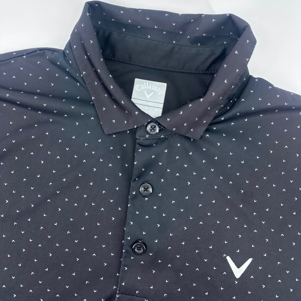 Callaway Opti Dri Shirt Mens Large Golf Polo Black Micro Dot AOP Short Sleeve